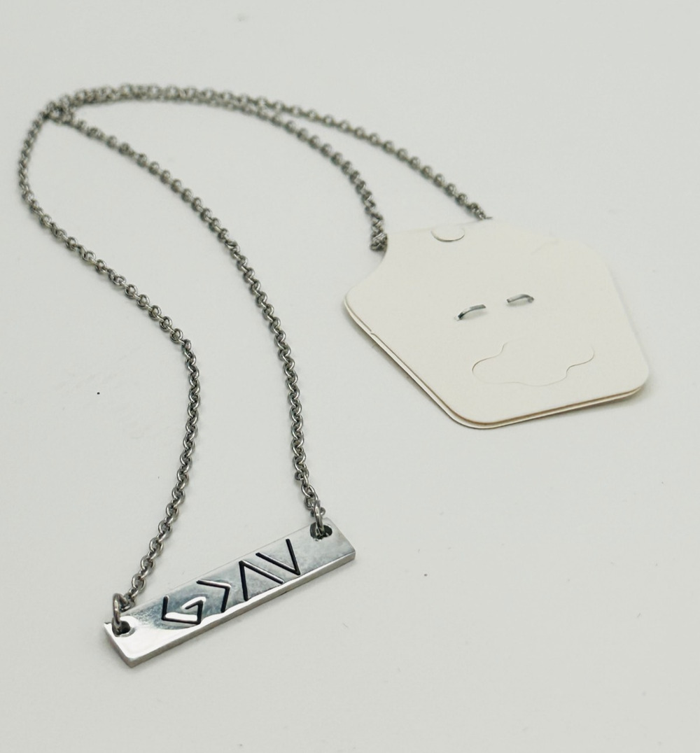 LParkin G ^v Necklace God Greater Than the Highs and Lows Christian Bar Pendant
